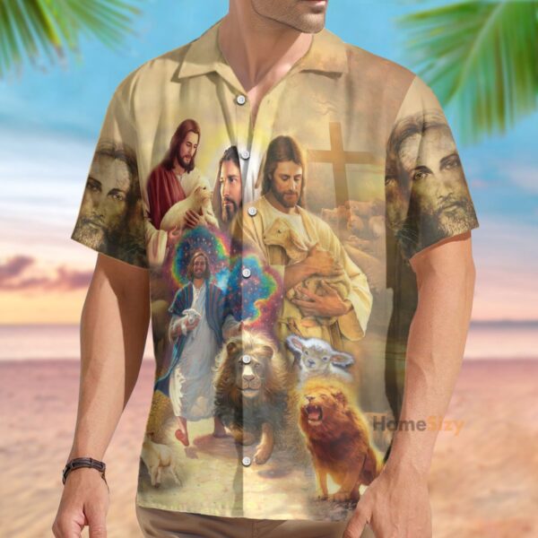 Vintage Jesus Lion Lamb Galaxy Hawaiian Shirt – Unique Art Print