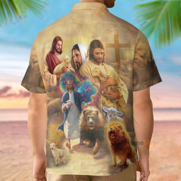 Vintage Jesus Lion Lamb Galaxy Hawaiian Shirt – Unique Art Print