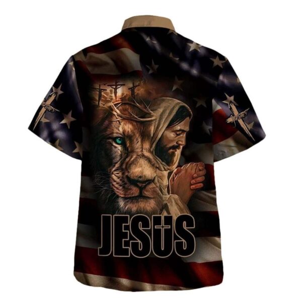 Jesus Lion Of Judah American Flag Hawaiian Shirt for Men – Christian Gift