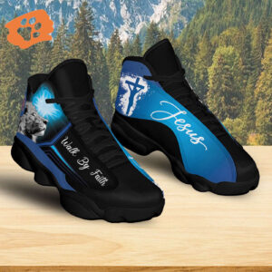 Jesus Lion Of Judah Art Basketball Shoes, Walk By Faith Running Shoes, Christian Religious Gift, Unisex Jesus Shoes