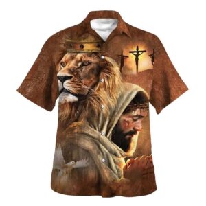 Jesus Lion Of Judah Christian Cross Hawaiian Shirt For Men - Unique Christian Gift