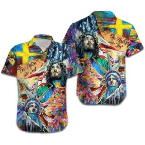 Jesus Lion Hawaiian Shirt Colorful One Nation Under God Design for Men & Women HW4137