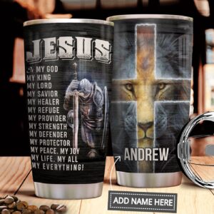 Jesus Lion Personalized Stainless Steel Tumbler - Jesus Lover Men Women