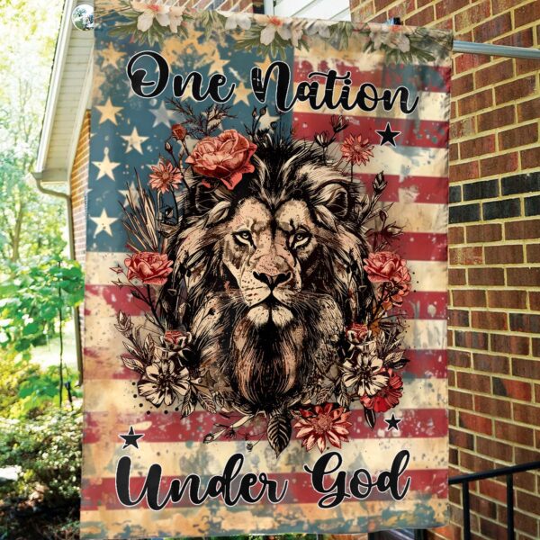 Jesus Lion USA Flag – One Nation Under God Garden Flag for 4th of July – Christian Gift