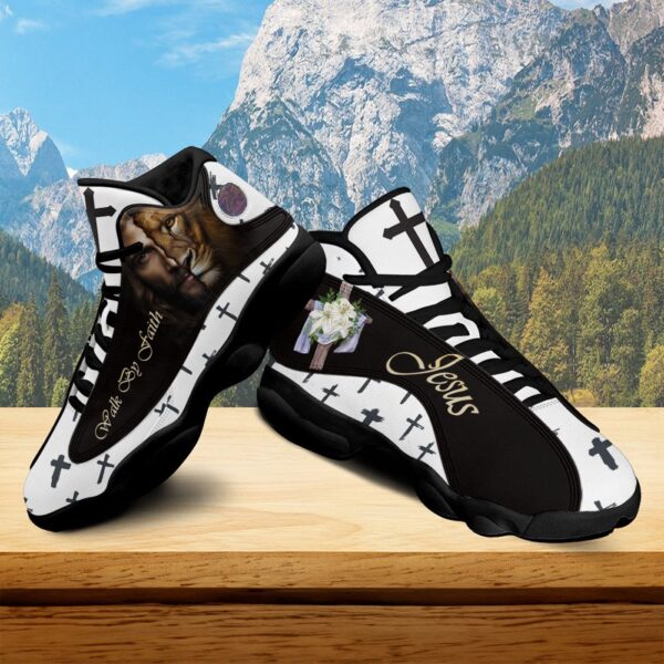 Jesus Lion Walk By Faith Basketball Shoes, Christian Flower Cross Running Shoes, Religious Gift For Jesus Lovers
