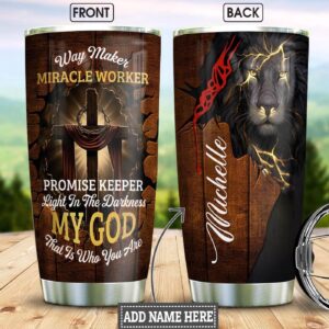 Jesus Lion Way Maker Personalized Stainless Steel Tumbler - Jesus Lover Men Women