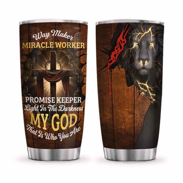 Jesus Lion Way Maker Personalized Stainless Steel Tumbler – Jesus Lover Men Women