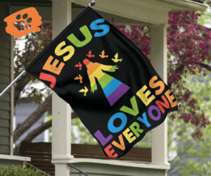 Jesus Loves Everyone LGBT Pride Flag Christian LGBT Easter Decor For Room Pride Gift