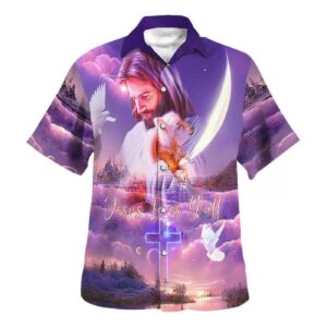 Men s Jesus Loves Y all Hawaiian Shirt: Christian Gift with Jesus and Lamb Design