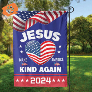 Jesus Make America Kind Again 2024 Garden Flag - Christian Patriotic Outdoor Decor & Religious Gift
