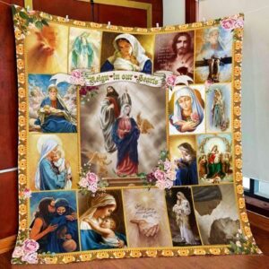 Jesus Mary Reign Quilt: Sacred Heart Religious Decor for Home 1
