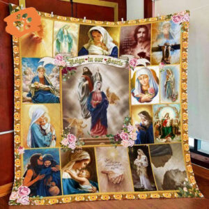 Jesus Mary Reign Quilt: Sacred Heart Religious Decor for Home