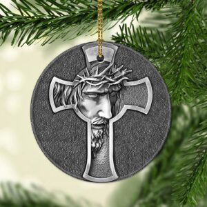 Jesus Metal Cross Circle Ceramic Ornament - Religious Home Decor 1