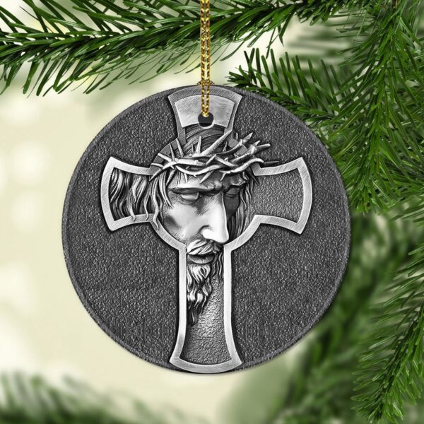 Jesus Metal Cross Circle Ceramic Ornament – Religious Home Decor