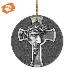Jesus Metal Cross Circle Ceramic Ornament - Religious Home Decor