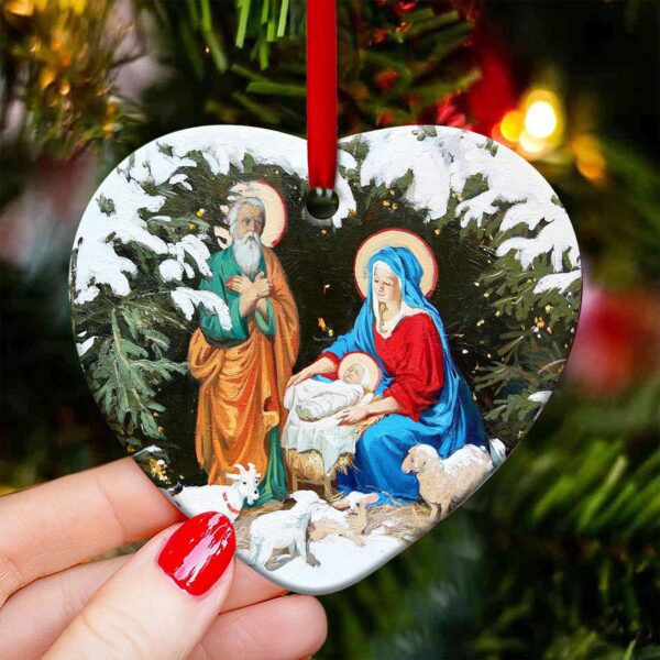 Jesus Nativity Christmas Heart Ceramic Ornament – Festive Holiday Decor