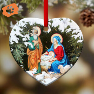 Jesus Nativity Christmas Heart Ceramic Ornament - Festive Holiday Decor