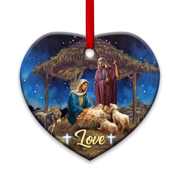 Jesus Nativity True Love Heart Ceramic Ornament – Festive Religious Christmas Decor