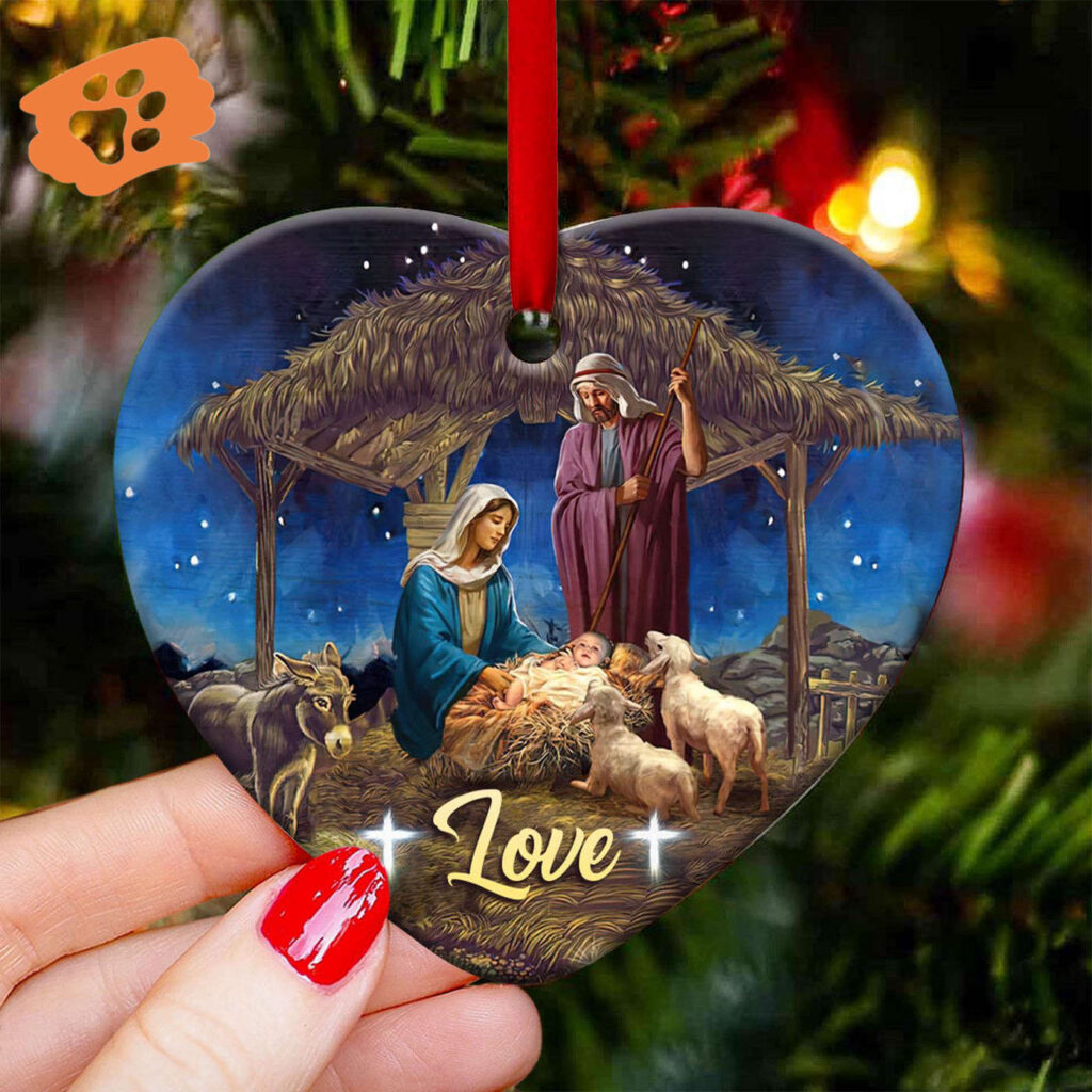 Jesus Nativity True Love Heart Ceramic Ornament – Festive Religious Christmas Decor Jesus Nativity True Love Heart Ceramic Ornament – Festive Religious Christmas Decor