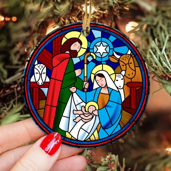 Unique Jesus Nativity Ceramic Ornament – Warm Style Circle Design