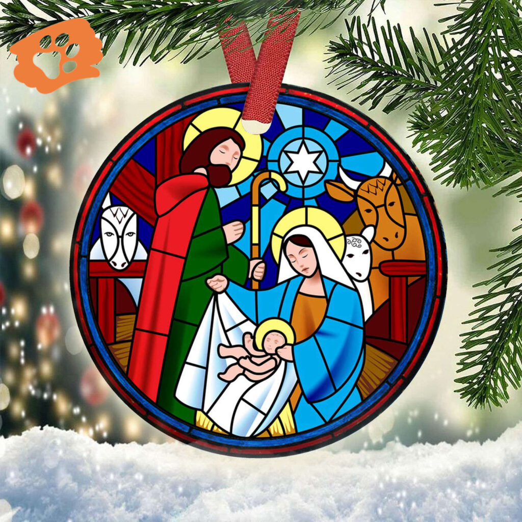 Unique Jesus Nativity Ceramic Ornament – Warm Style Circle Design Unique Jesus Nativity Ceramic Ornament – Warm Style Circle Design