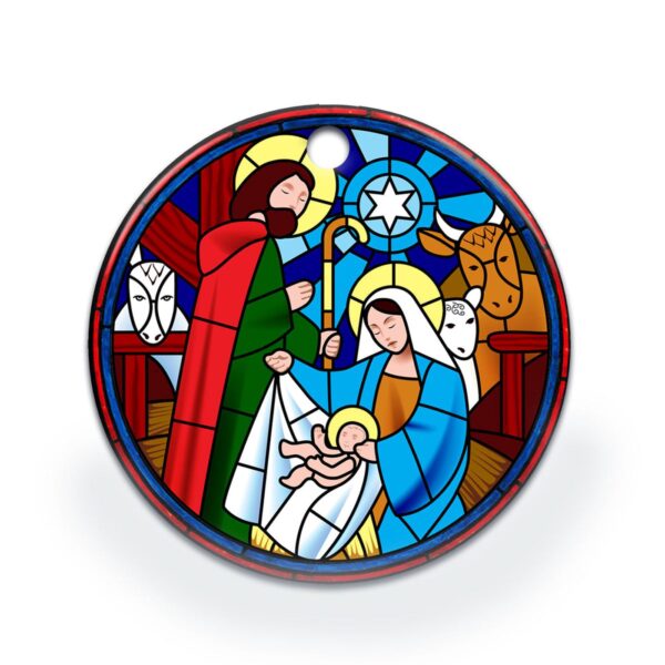 Unique Jesus Nativity Ceramic Ornament – Warm Style Circle Design