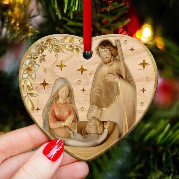 Rustic Jesus Nativity Wooden Heart Ceramic Ornament – Christmas Decor