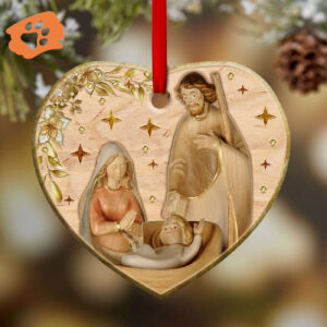 Rustic Jesus Nativity Wooden Heart Ceramic Ornament - Christmas Decor