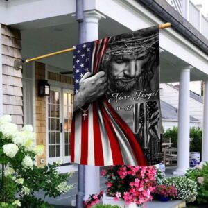 Jesus Never Forget 9-11 American Flag 2025 Patriot Day Faith Christian Outdoor Decor 1