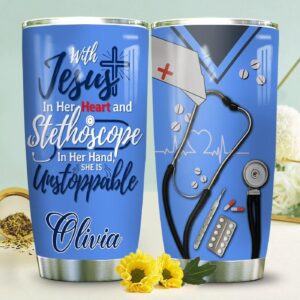 Jesus Nurse Personalized Stainless Steel Tumbler - Jesus Lover Men Women 1