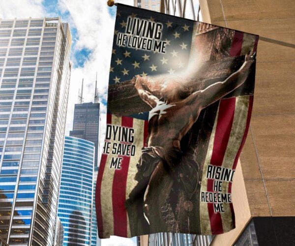 Jesus On Cross Easter American Flag Vintage Living He Loved Me Christian Easter Decor Jesus Flag