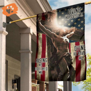 Jesus On Cross Easter American Flag Vintage Living He Loved Me Christian Easter Decor Jesus Flag