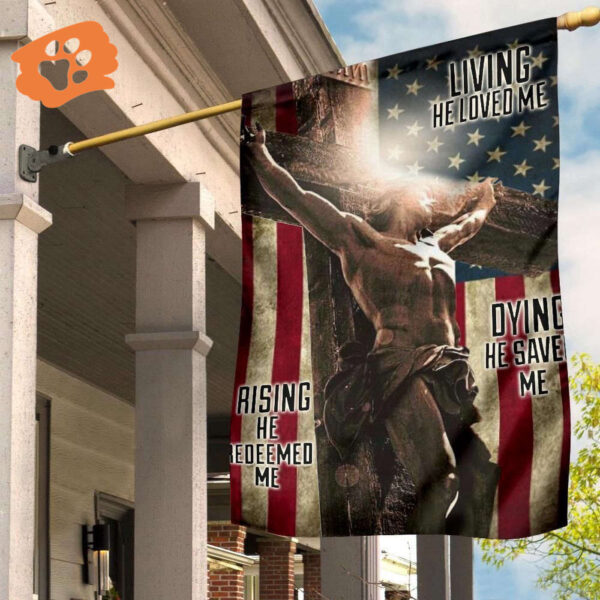 Jesus On Cross Easter American Flag Vintage Living He Loved Me Christian Easter Decor Jesus Flag