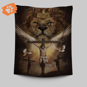 Jesus On The Cross Lion Tapestry Prints - Christian Wall Decor & Art