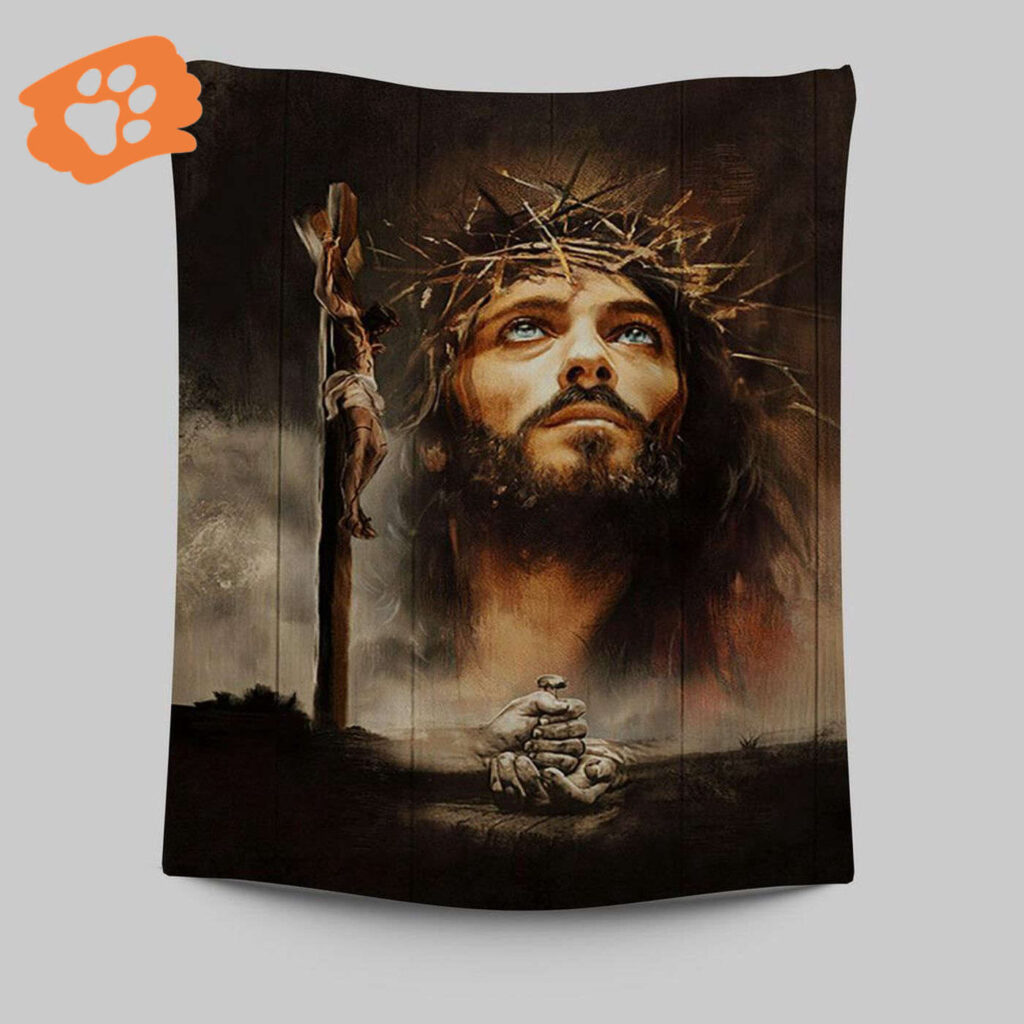 Jesus on the Cross Tapestry Wall Art with Crown of Thorns – Religious Home Decor Jesus on the Cross Tapestry Wall Art with Crown of Thorns – Religious Home Decor