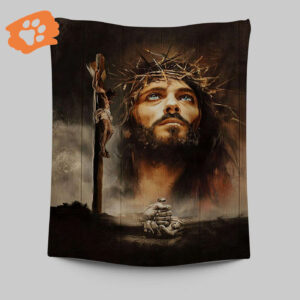 Jesus on the Cross Tapestry Wall Art with Crown of Thorns - Religious Home Decor