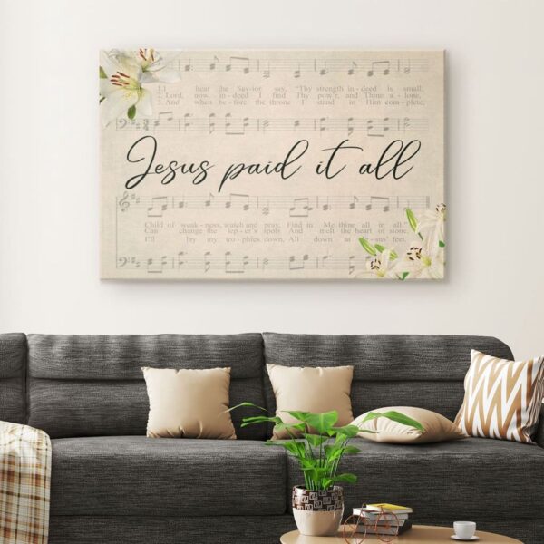 Jesus Paid It All, Sheet Music, Wall Art Canvas