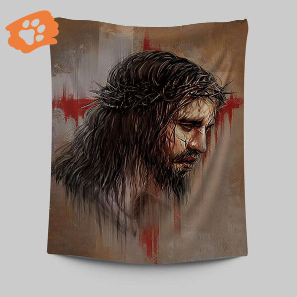 Jesus Paid It All Thorn Of Crown Tapestry: Christian Bible Verse Wall Art for Religious Home Decor
