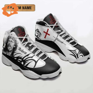 Jesus Pattern custom name Air Jordan 13 Shoes Black and White - Gift for Men Women