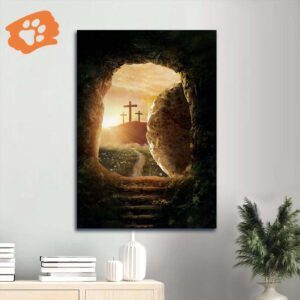 Jesus Portrait Poster: Stunning Cave Sunrise Three Crosses Path to Paradise - Christian Home Decor Gift