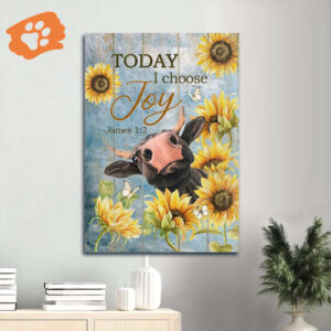 Jesus Portrait Poster Home Decor Gift - Christian Cow Sunflower Blue Sky - Today I Choose Joy
