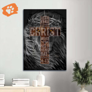 Christian Home Decor Gift: Jesus & Lion Portrait Poster - Cross & I Can Do All Things Through Christ