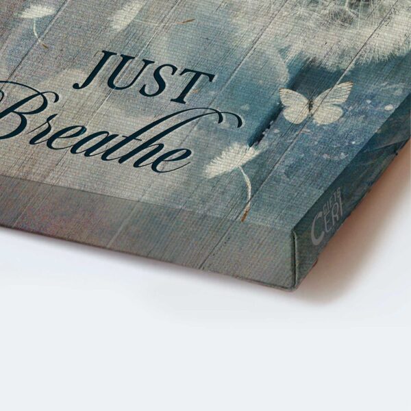 Christian Home Decor Gift: Jesus Portrait Poster with Dandelion Butterfly Bible Verse – Just Breathe