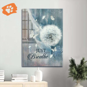 Christian Home Decor Gift: Jesus Portrait Poster with Dandelion Butterfly Bible Verse - Just Breathe