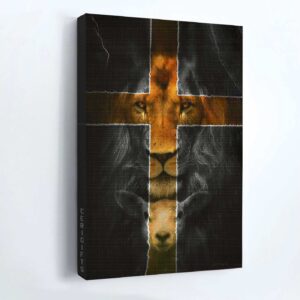 Jesus Lion Lamb Cross Portrait Poster - Home Decor Gift for Christians 1