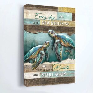 Religious Christian Home Decor Gift: Jesus Sea Turtle & Starfish Portrait Poster - New Beginning 1