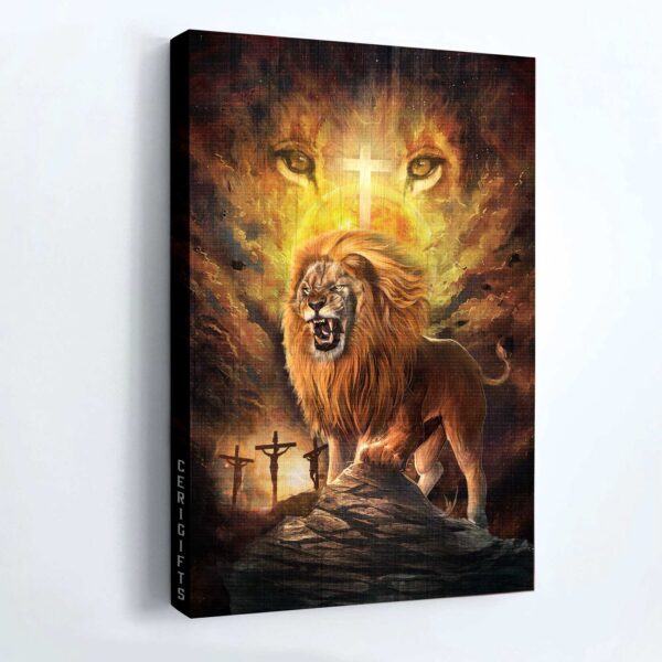 Angry Lion Jesus Portrait Poster – Lion of Judah Cross Home Decor Gift for Christian