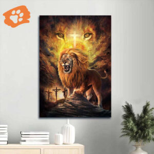 Angry Lion Jesus Portrait Poster - Lion of Judah Cross Home Decor Gift for Christian