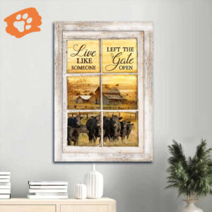 Jesus & Angus Cow Portrait Posters - Christian Home Decor Gift - Live Like Someone Left the Gate Open
