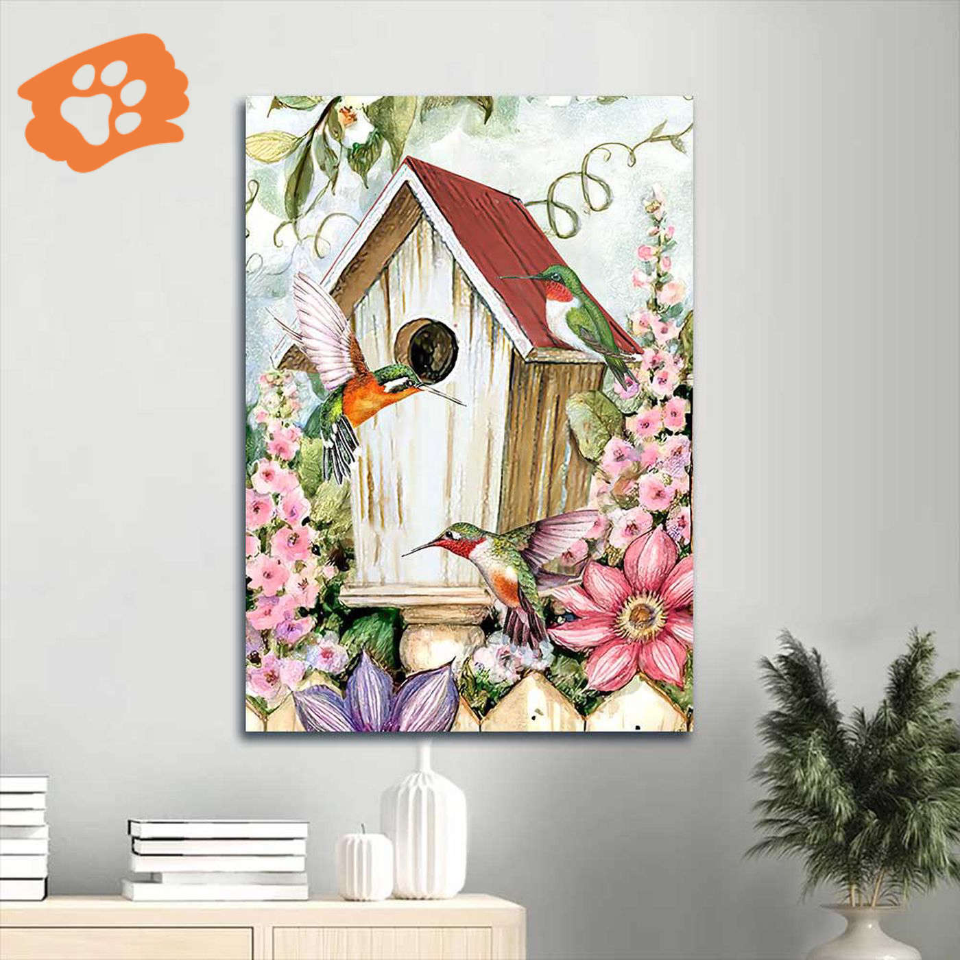 Christian Jesus Portrait Poster – Antique Birdhouse Hummingbird Flower Garden Home Decor Gift